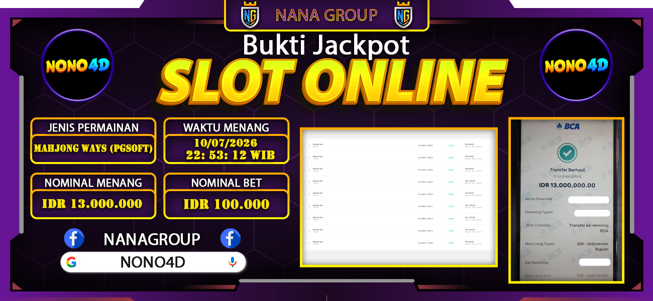 Bukti Kemenangan Besar Dibayar lunas Member NONO4D RP 13.000.000, 11 Juli 2026