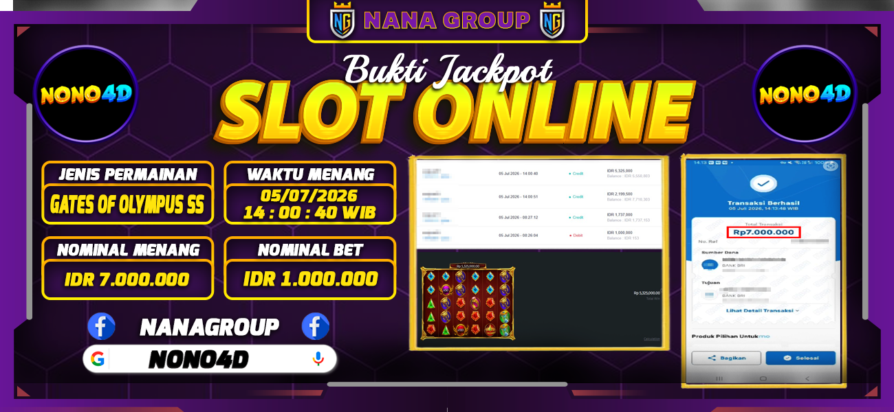 Bukti Kemenangan Besar Dibayar lunas Member NONO4D RP 7.000.000, 6 Juli 2026