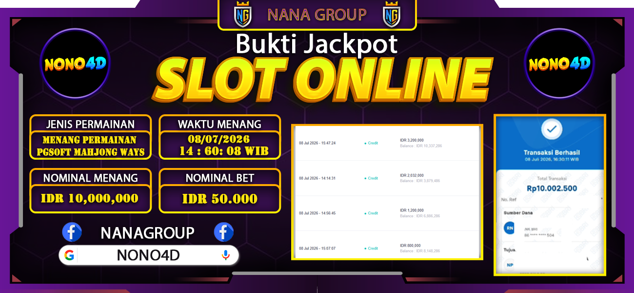 Bukti Kemenangan Besar Dibayar lunas Member NONO4D RP 8.400.000, 8 Juli 2026