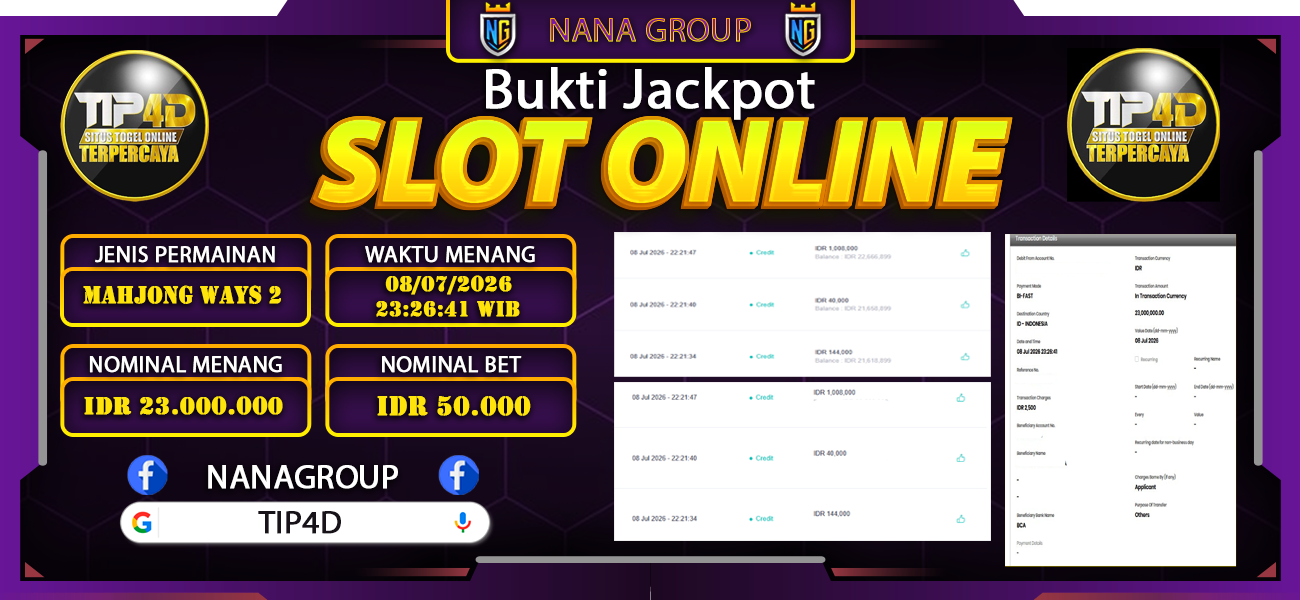 Bukti Kemenangan Besar Dibayar lunas Member TIP4D RP 23.000.000, 8 Juli 2026